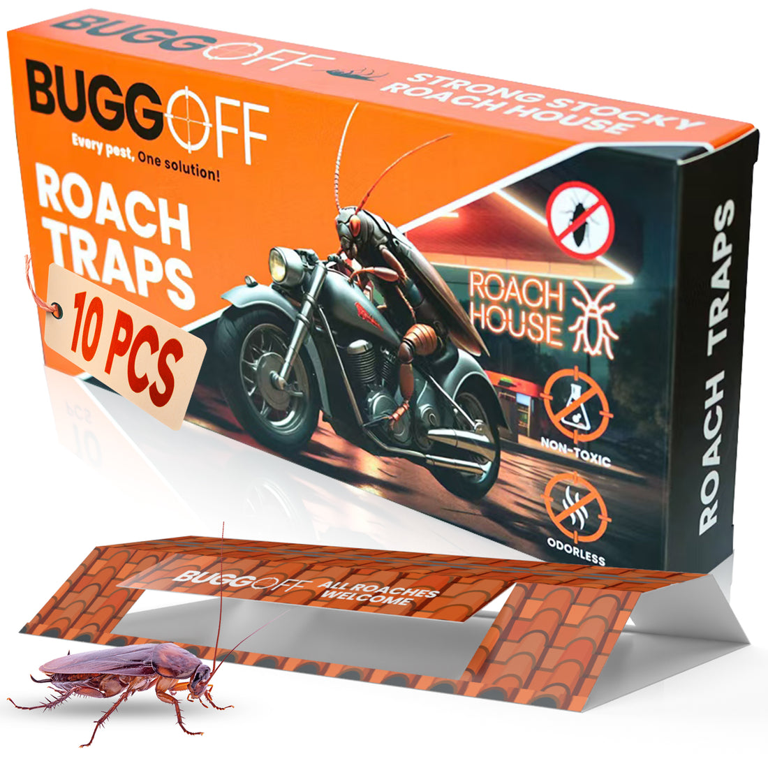 Roach House Cockroach Baited Sticky Traps, No Chemicals or Pesticides!