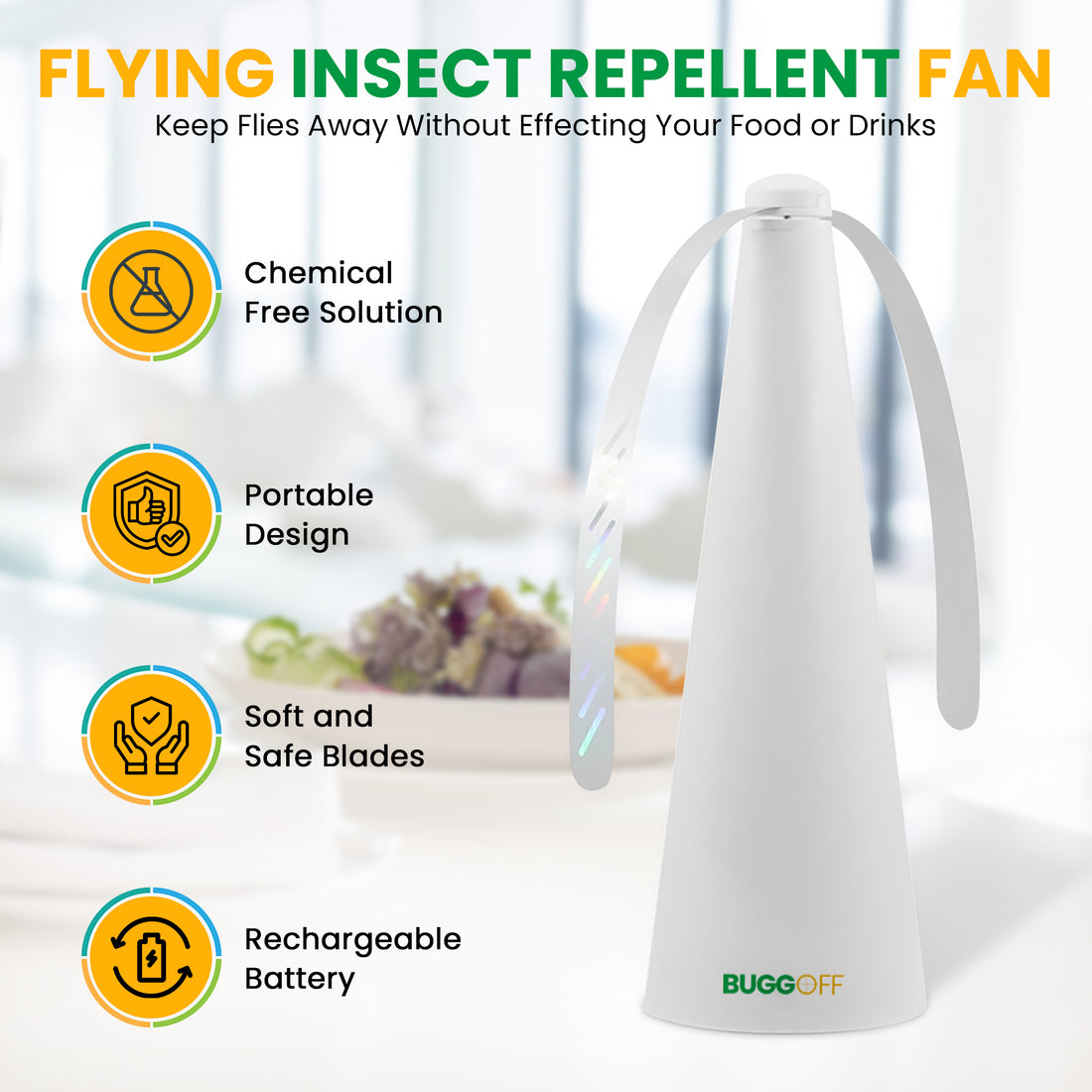 Flying Insect Repellent Fan with Twin Blades & Rechargeable battery