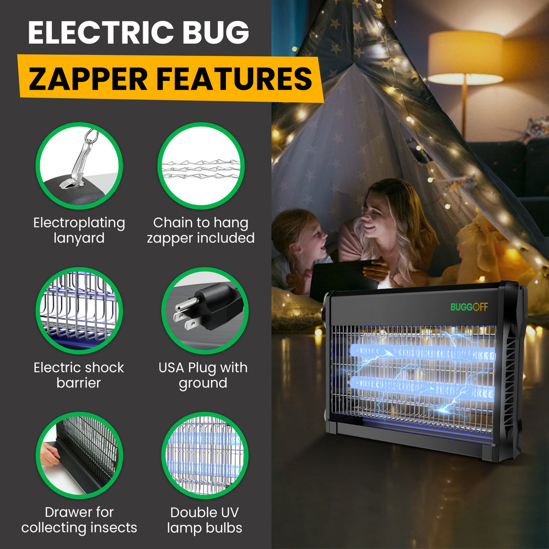 Black Indoor 3500v Electric Mosquito, and Home/Commercial Bug Zapper